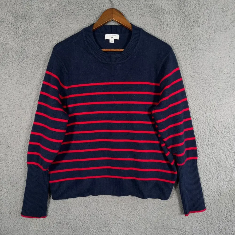 La Ligne X Target Sweater Women 1X Blue Red Stripe Cashmere Blend Balloon Sleeve